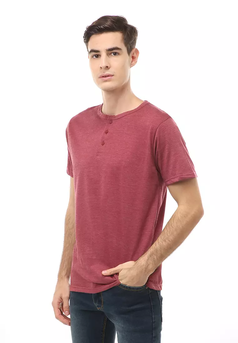 Jack T-Shirt Atasan Kasual Kaos Polos Pria Model Kancing Lengan Pendek Material Cotton ORIGINAL - Maroon