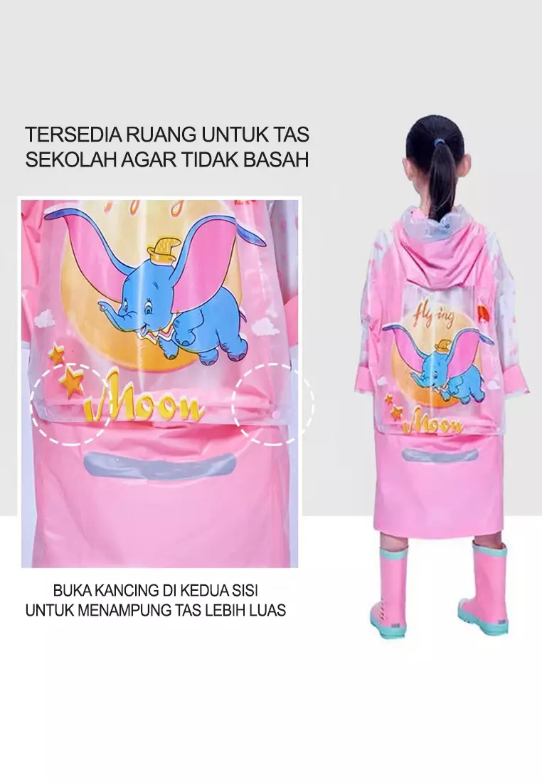 Wakakids Jas Hujan Anak Ransel Kartun Raincoat Mantel Terusan Venrz Biru