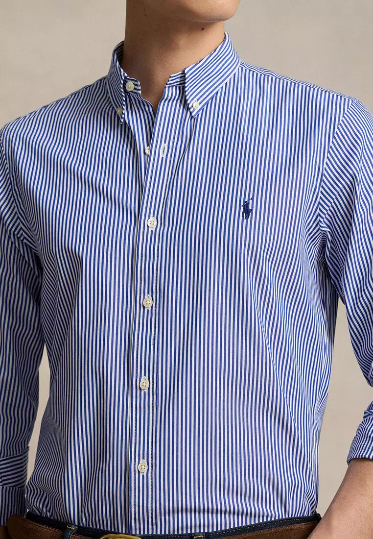 Slim Fit Striped Stretch Poplin Long Sleeve Shirt