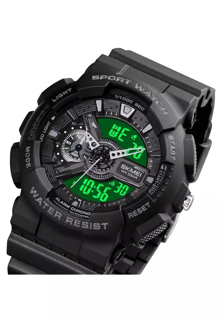 Jam Tangan Analog Digital Pria Design Sporty Many Function Waterproof Strap Tali Material PU DS88 ORIGINAL