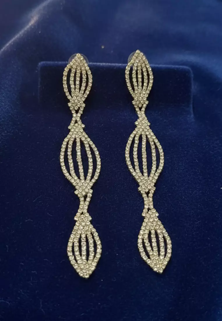 Aksesoris Anting Wanita Diamante Embellish Glam Long Earring Silver 