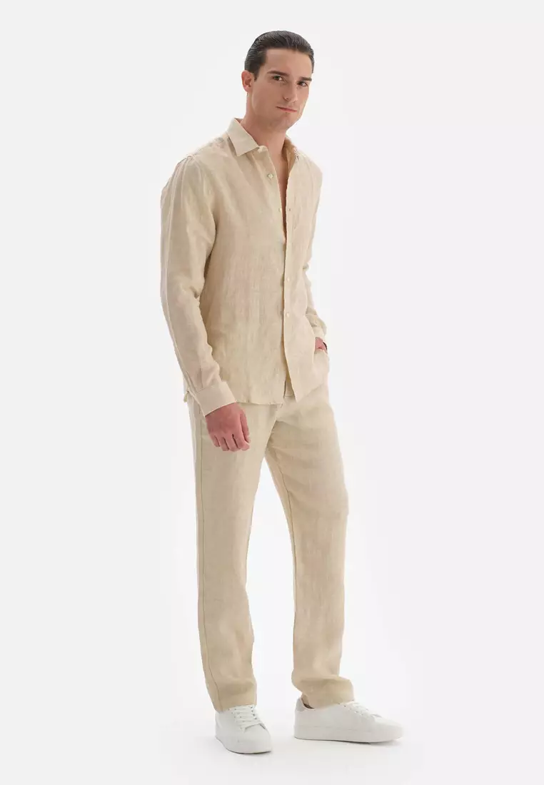 Beige Trousers, Long Leg, Beachwear for Men