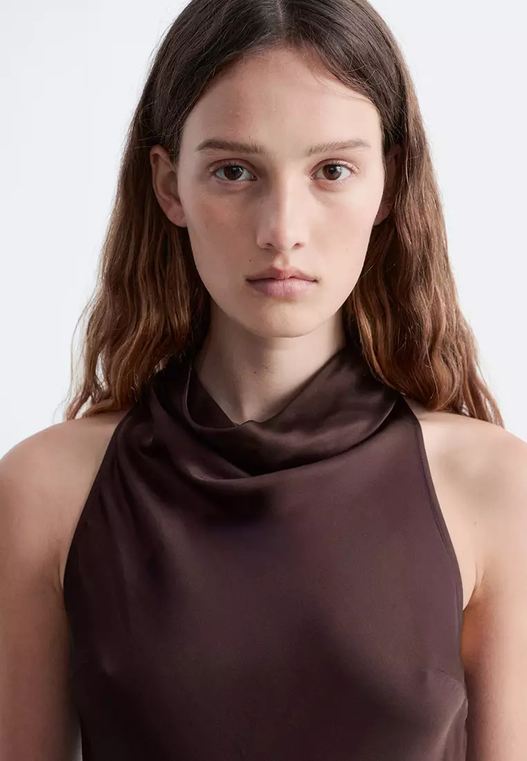Cowl-Neck Satin Midi Dress