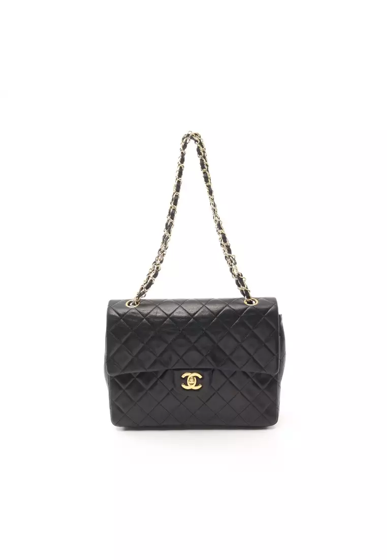 Buy Chanel Pre-loved CHANEL matelasse W flap W chain shoulder bag lambskin  black gold hardware vintage Online