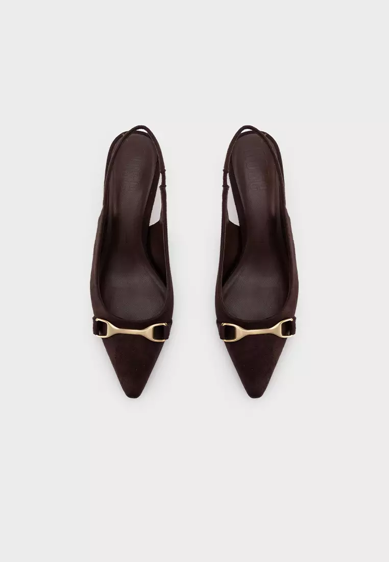 BUCKLE WITH POINTY TOE SLINGBACK HEEL PUMP