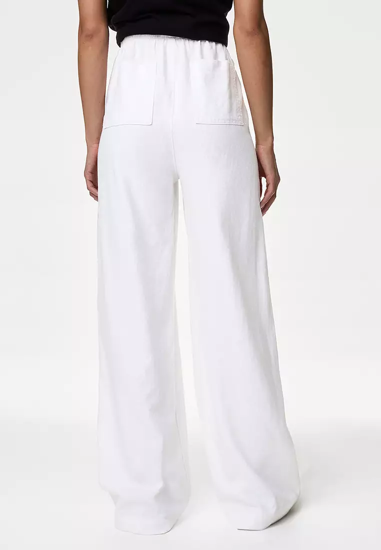Linen Blend Wide Leg Trousers