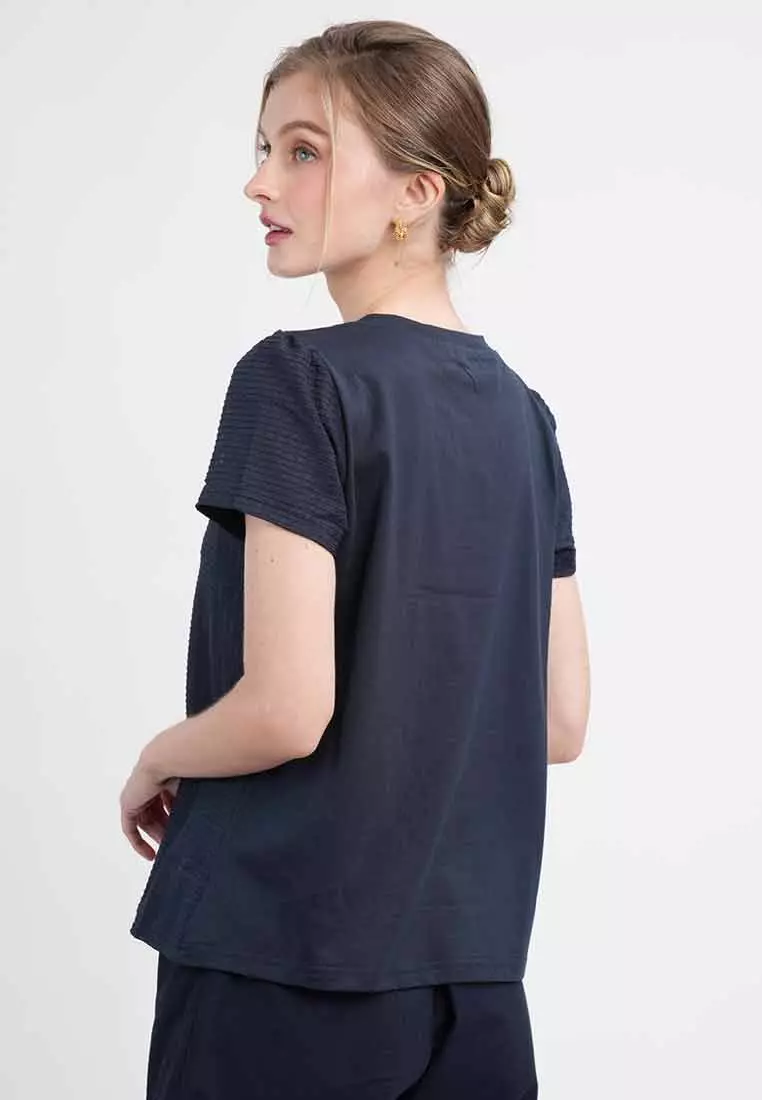 Vera Textured Woven Top with Short Puff Sleeves