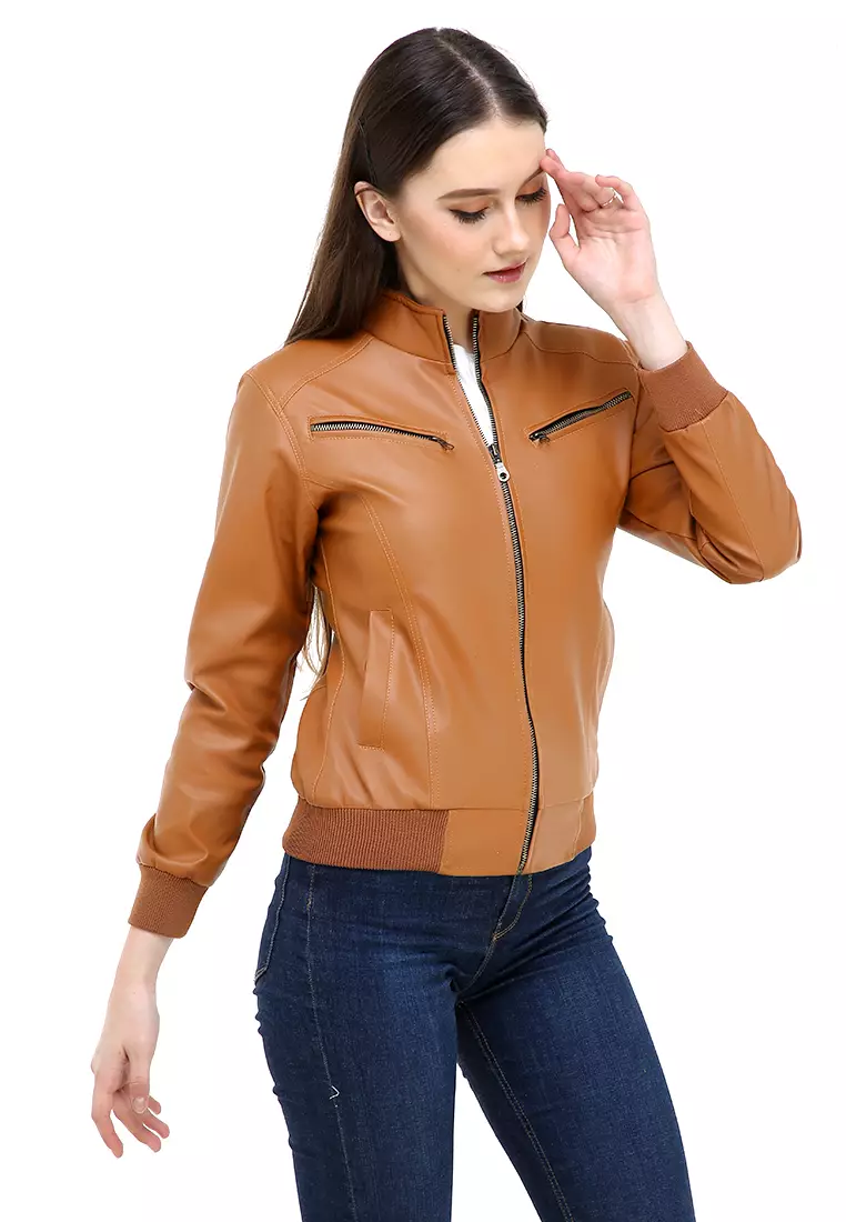 Hardwin Jaket Wanita Casual Longsleeve Jacket Outer Material Kulit Leather ORIGINAL