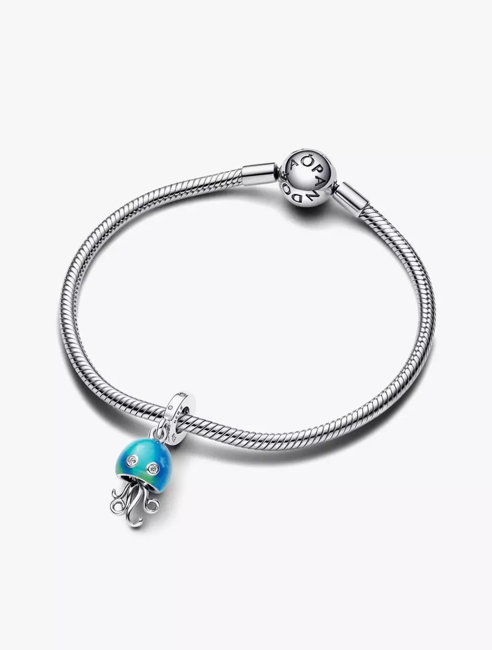 Jellyfish sterling silver dangle with clear cubic zirconia and color changing enamel