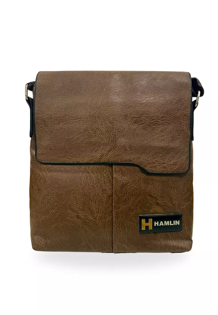 Edbert Tas Selempang Messenger Bag Large Pria Dompet Design Elegan Material Leather Polyester ORIGINAL - Brown