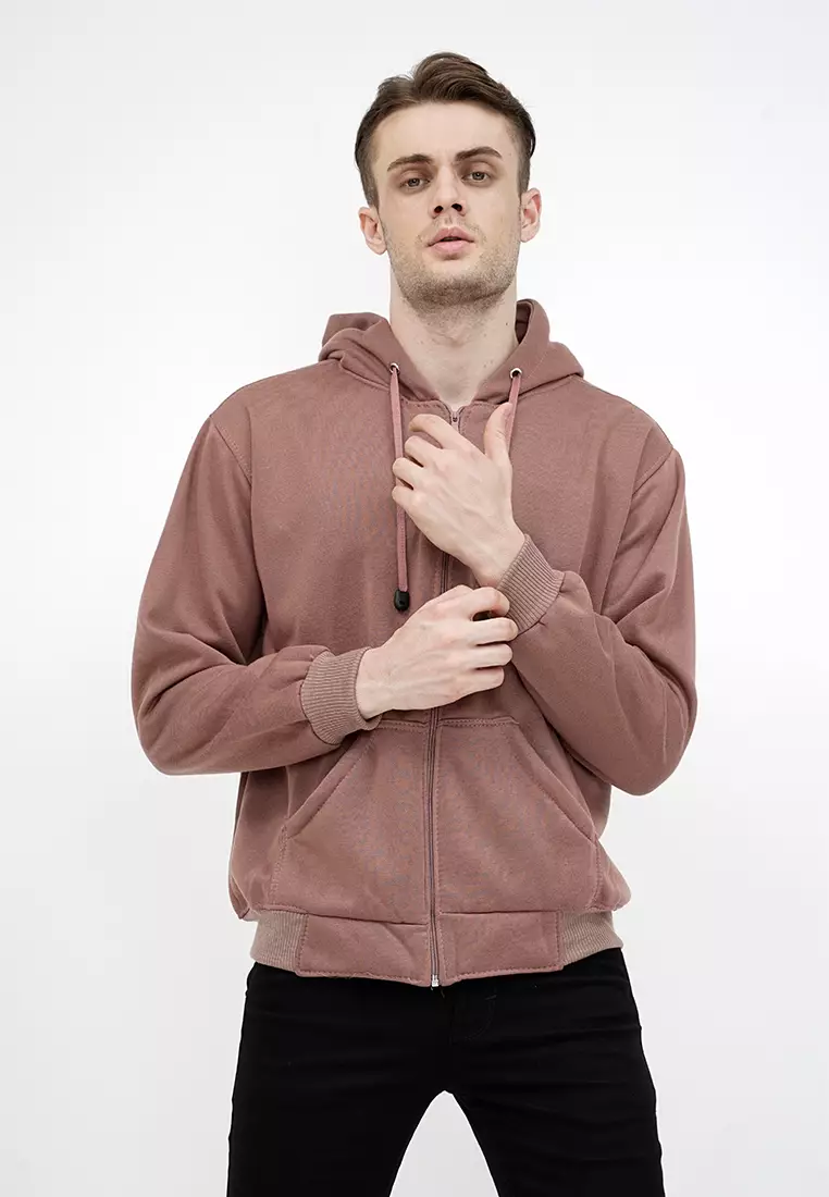 Jaket Polos Hoodie Zipper Sweater Warna dusty pink