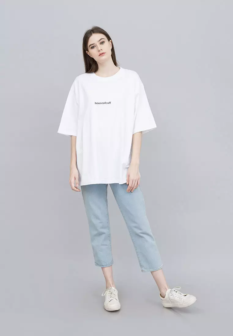 Houseofcuff Kaos Oversized T-shirt Wanita Unisex Tebal Putih Reality