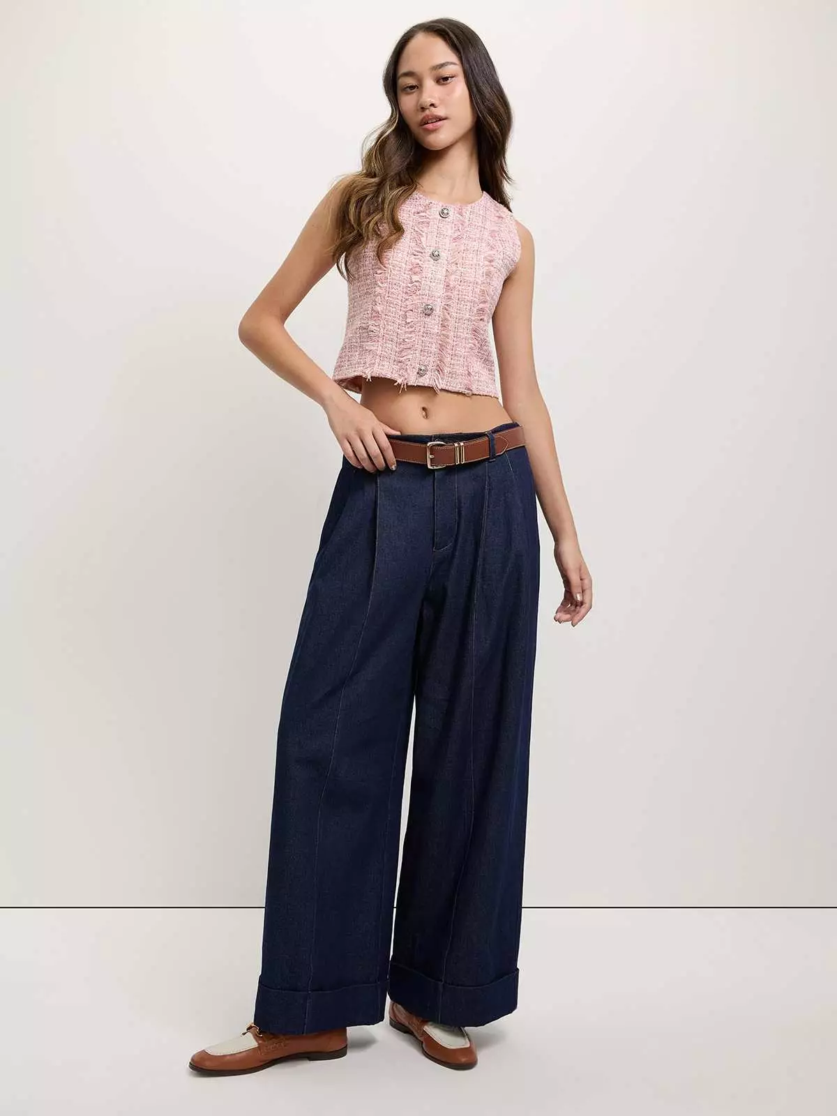 Tweed Crop Top - Light Pink