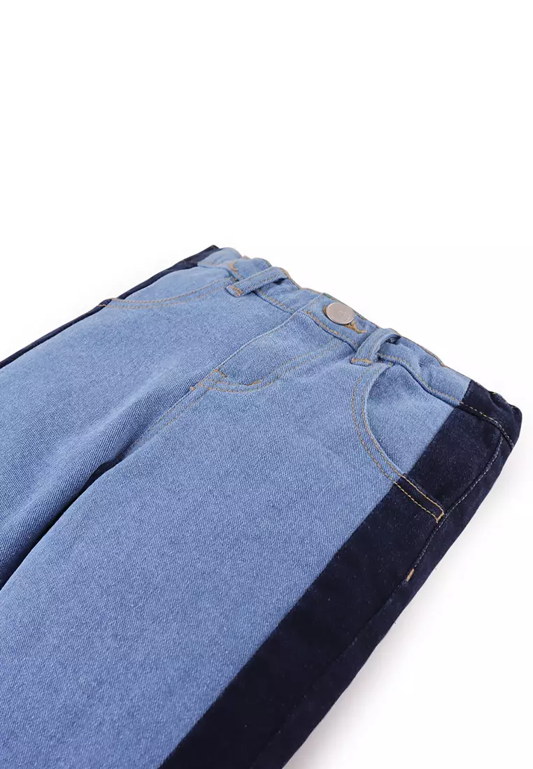 Girls 2-Tone High Rise Regular Flare Denim Pants