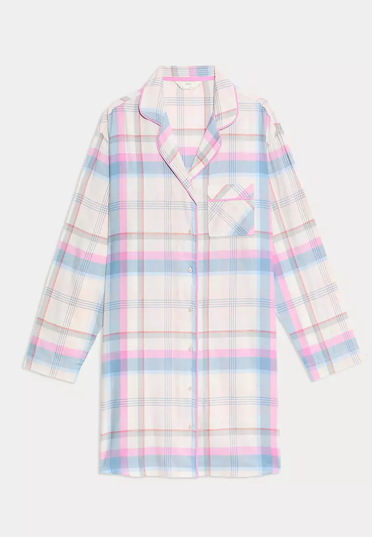 Cotton Blend Checked Nightshirt