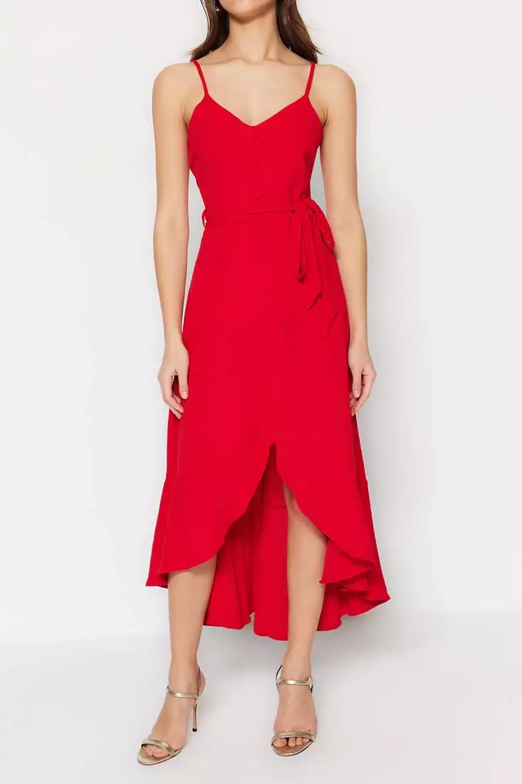 Belted Midi Ruffle Dress