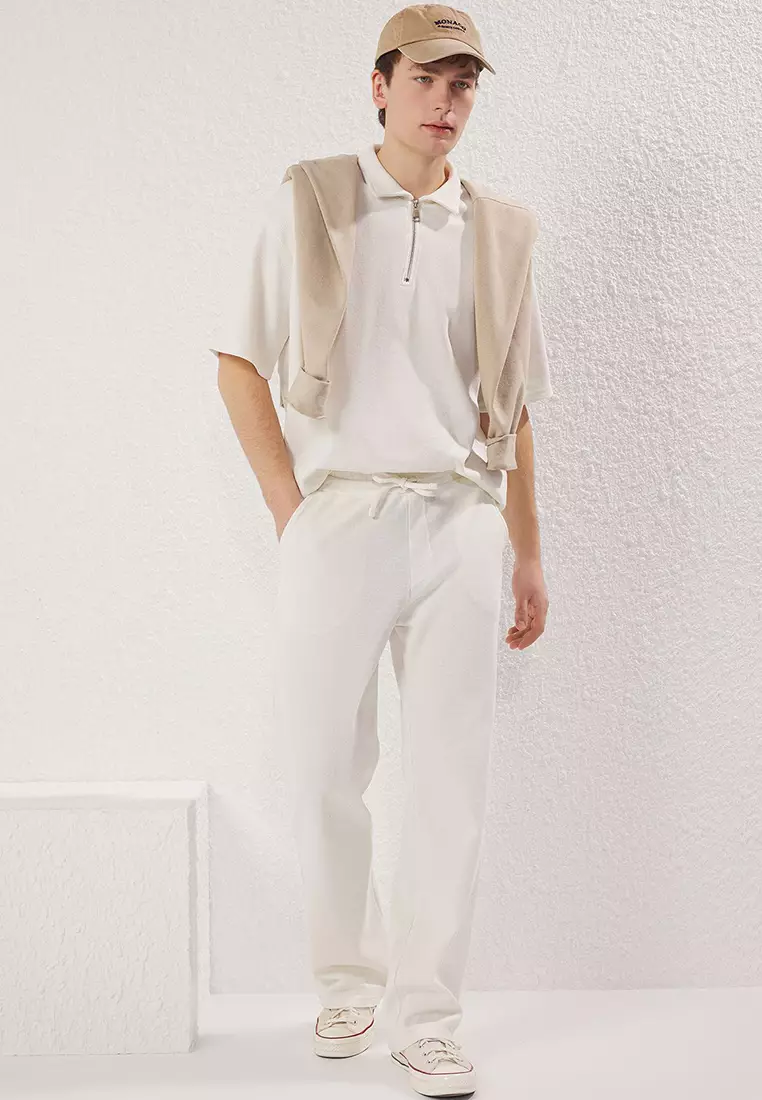 Ecru Wide Leg/Wide Cut Waffle Textured Sweatpants TMNSS25EA00000