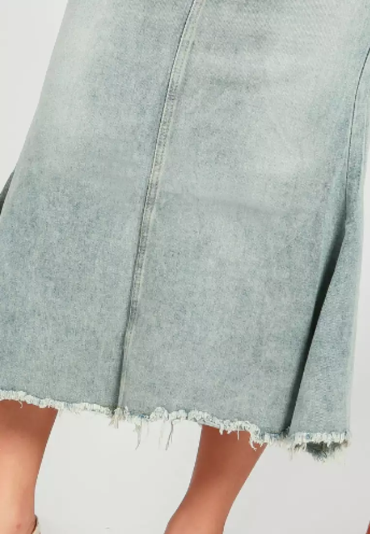 Jillie Unfinished Midi Skirt in Light Blue