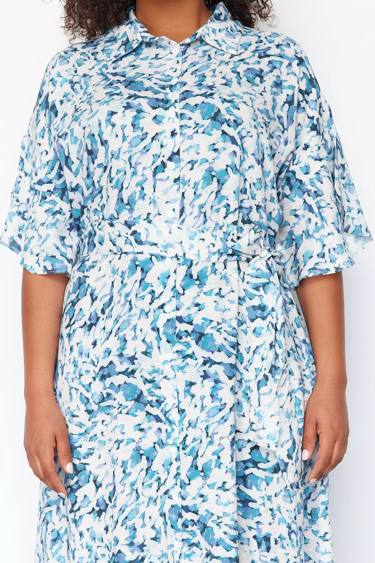White-Blue Shally Woven Plus Size Dress