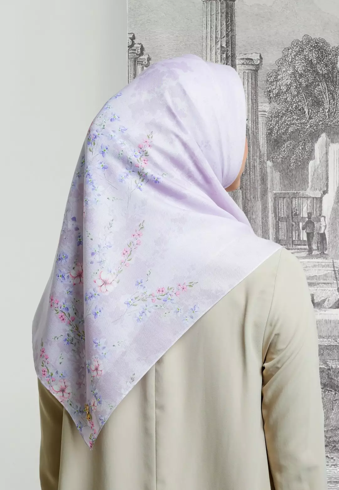 SAVANA Scarf Lilac - Kerudung Hijab Segiempat Motif With BOX - Bahan Nesla - Ukuran 115x115