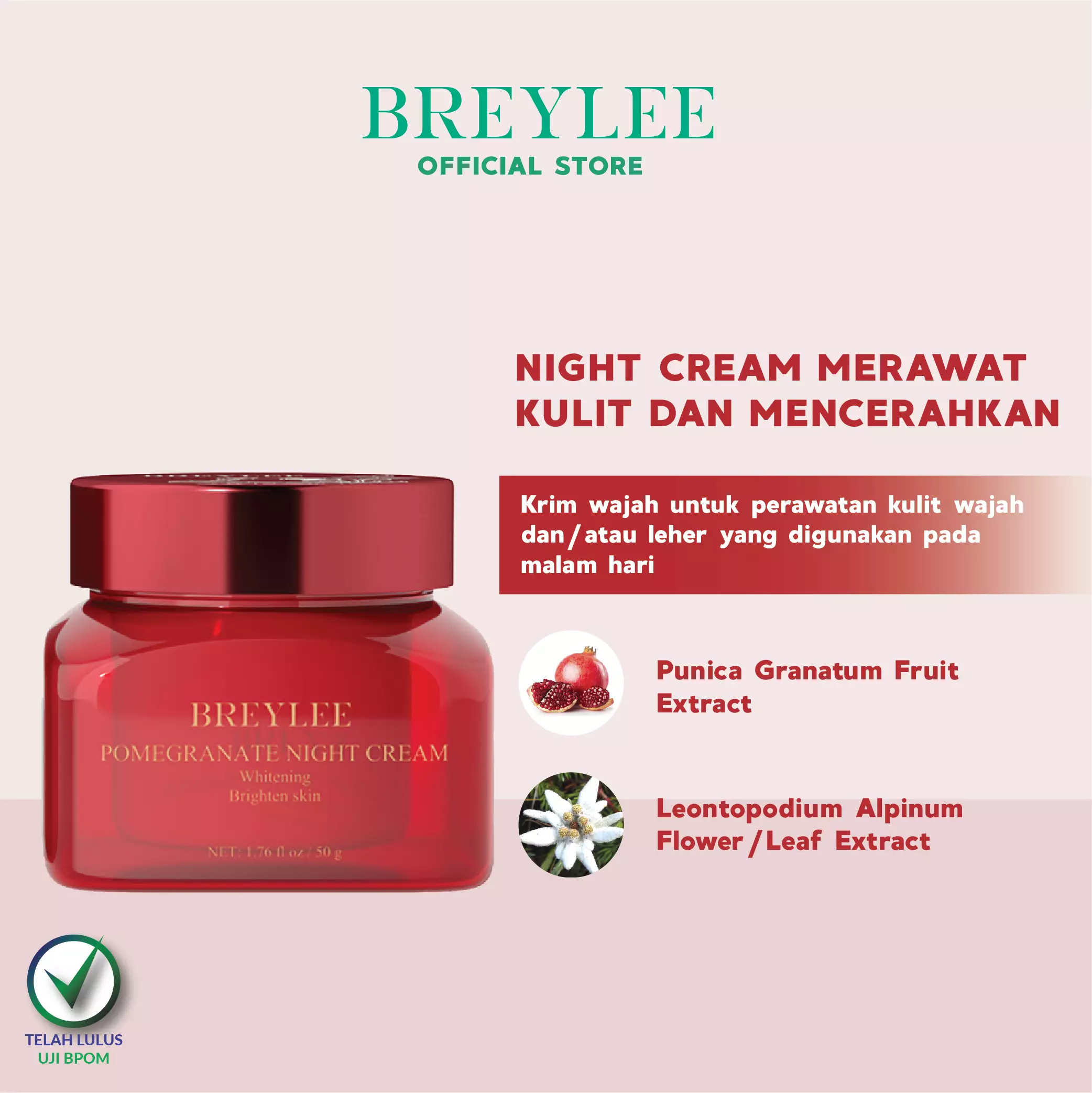 [BPOM] BREYLEE Pomegranate Night Cream - Mencerahkan (50 Gr)