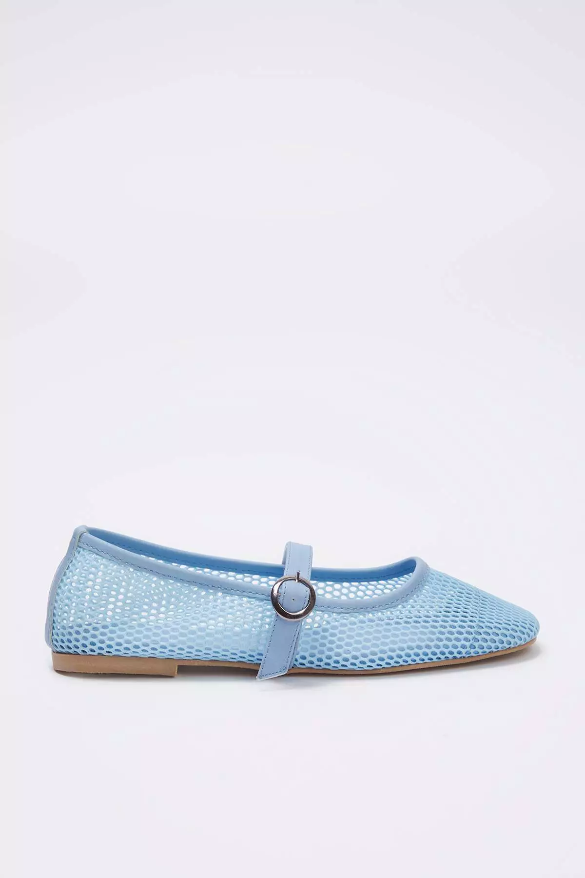 Baby Blue Mesh Detailed Round Toe Mary Jane Women's Ballerinas Takss24Be00000