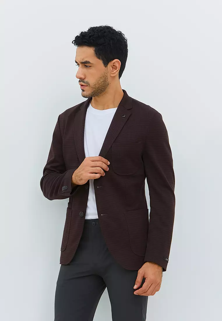 Jobb Scotio-T2 Blazer Pria Slim Fit Wine Warna Wine