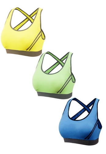 YSoCool yellow and green and blue 3 Pcs Set Seamless Cross Back Padded Yoga Bras 70C89US25682A3GS_1