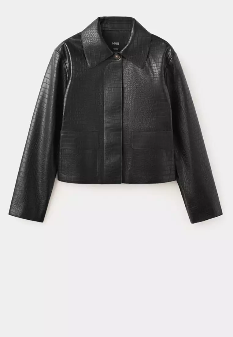 Croc-Effect Faux Leather Jacket