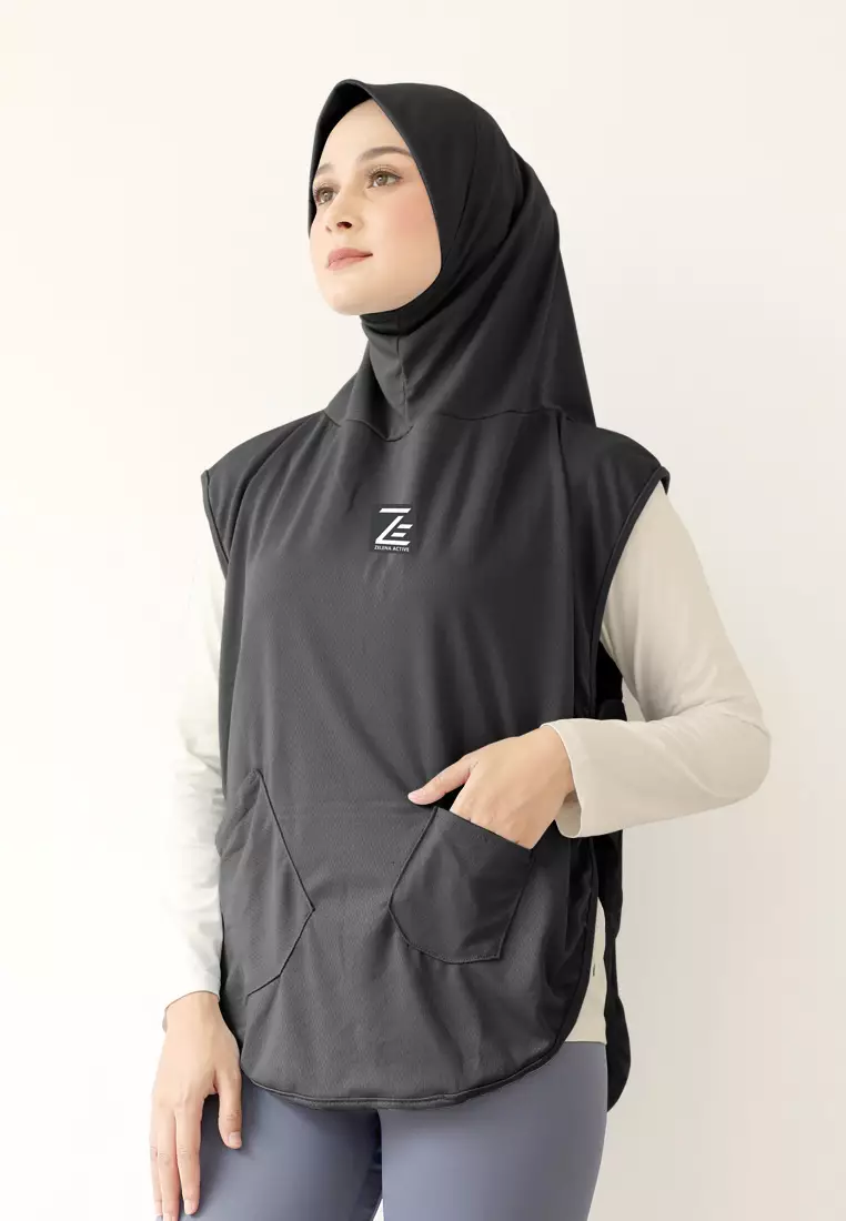 Hijab Vest Olahraga Nara Sporty Pocket - Stone Black