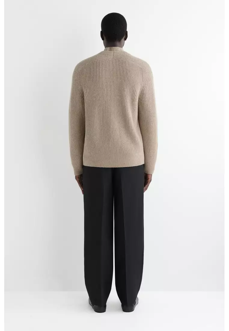 RIBBED WOOL CREW-NECK CARDIGAN