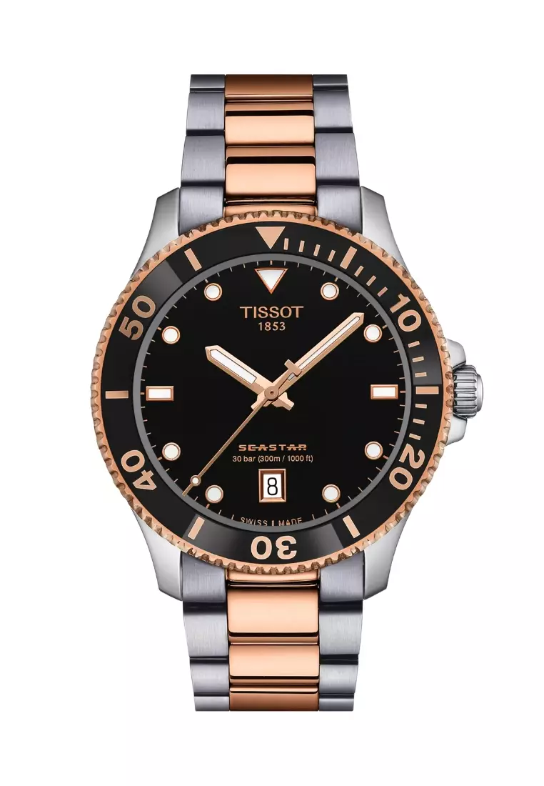 Buy Tissot Tissot Seastar 1000 40mm Black Dial Two-Tone Silver