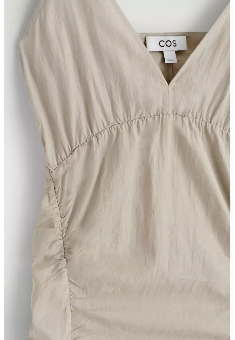 GATHERED SILK-NYLON SLIP DRESS