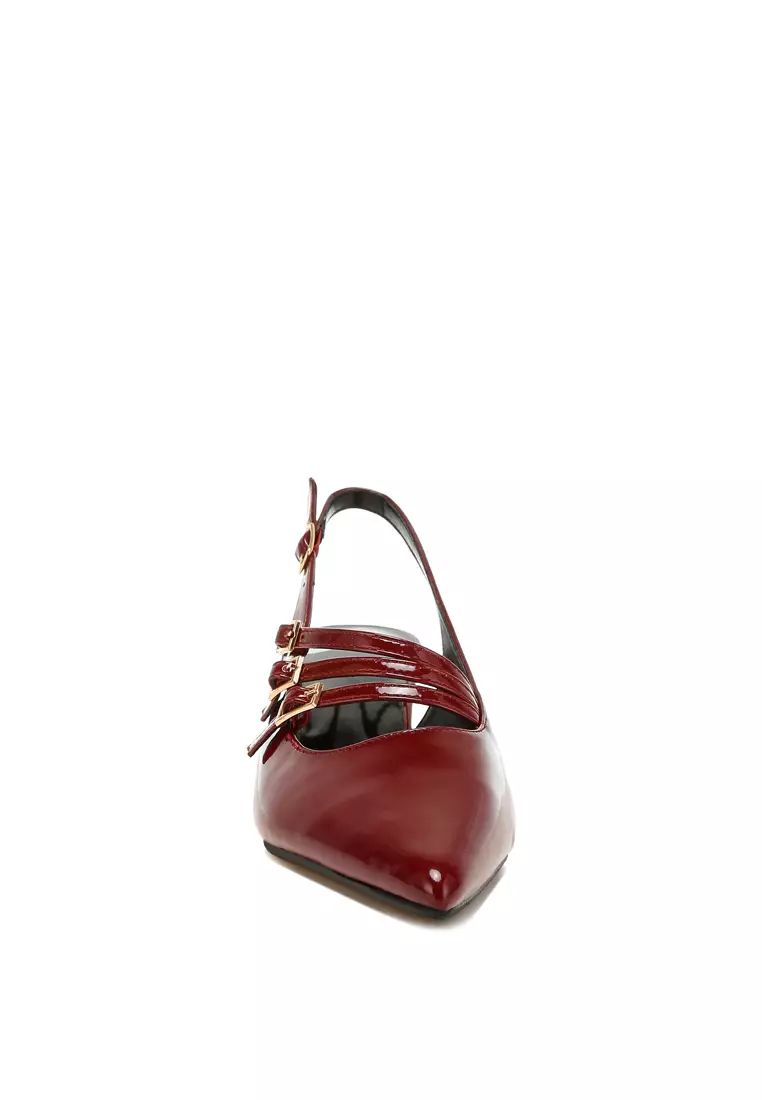 Sandal Slingback Tali Tiga Warna Burgundy