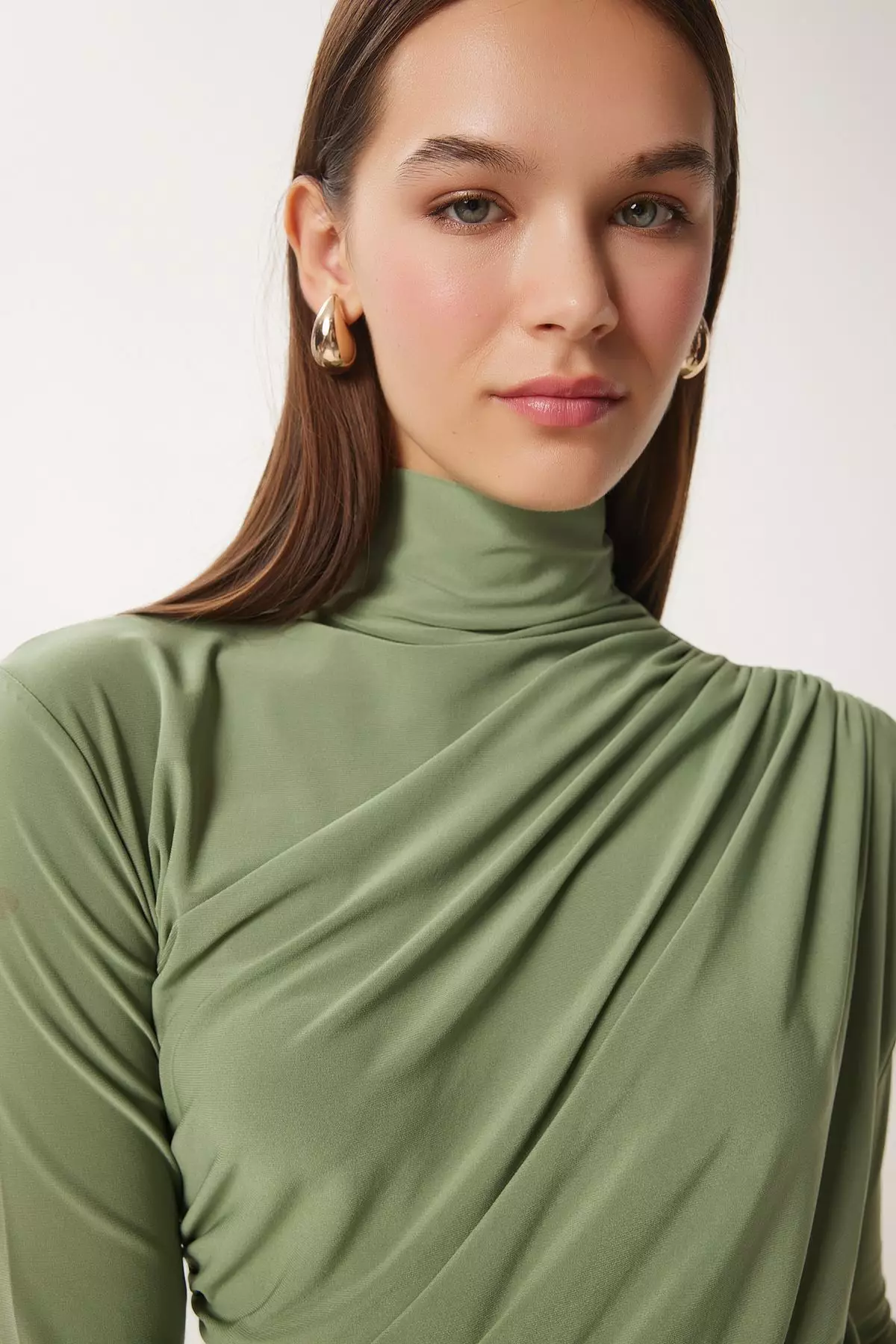 High Neck Ruched Blouse