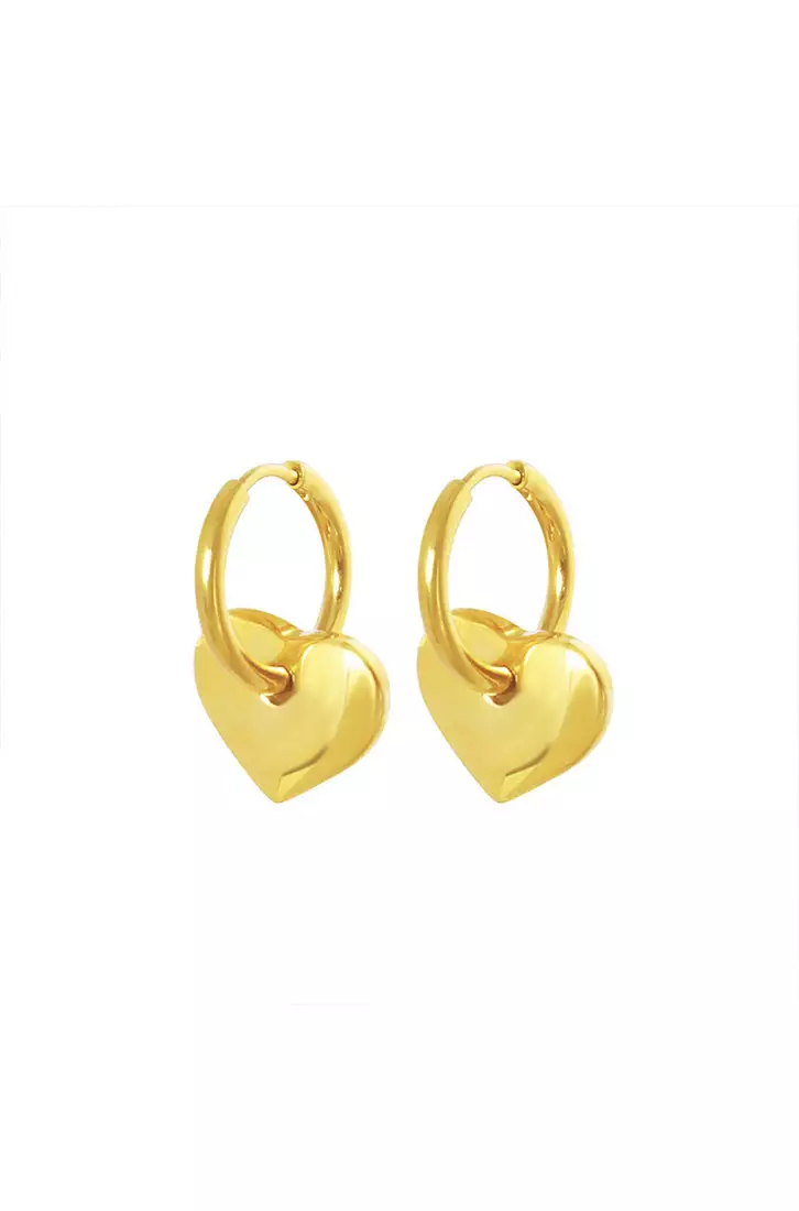 Gold heart hot sale dangle earrings