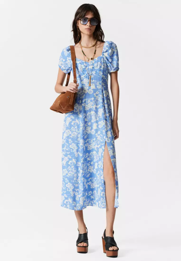princess polly baby blue dress Flowy Tie Waist Ruffle Dress for Women Summer Dress Elegant Long Sleeves  Party Dress Deep V-neck Dress Mini Swing Dress Blue L