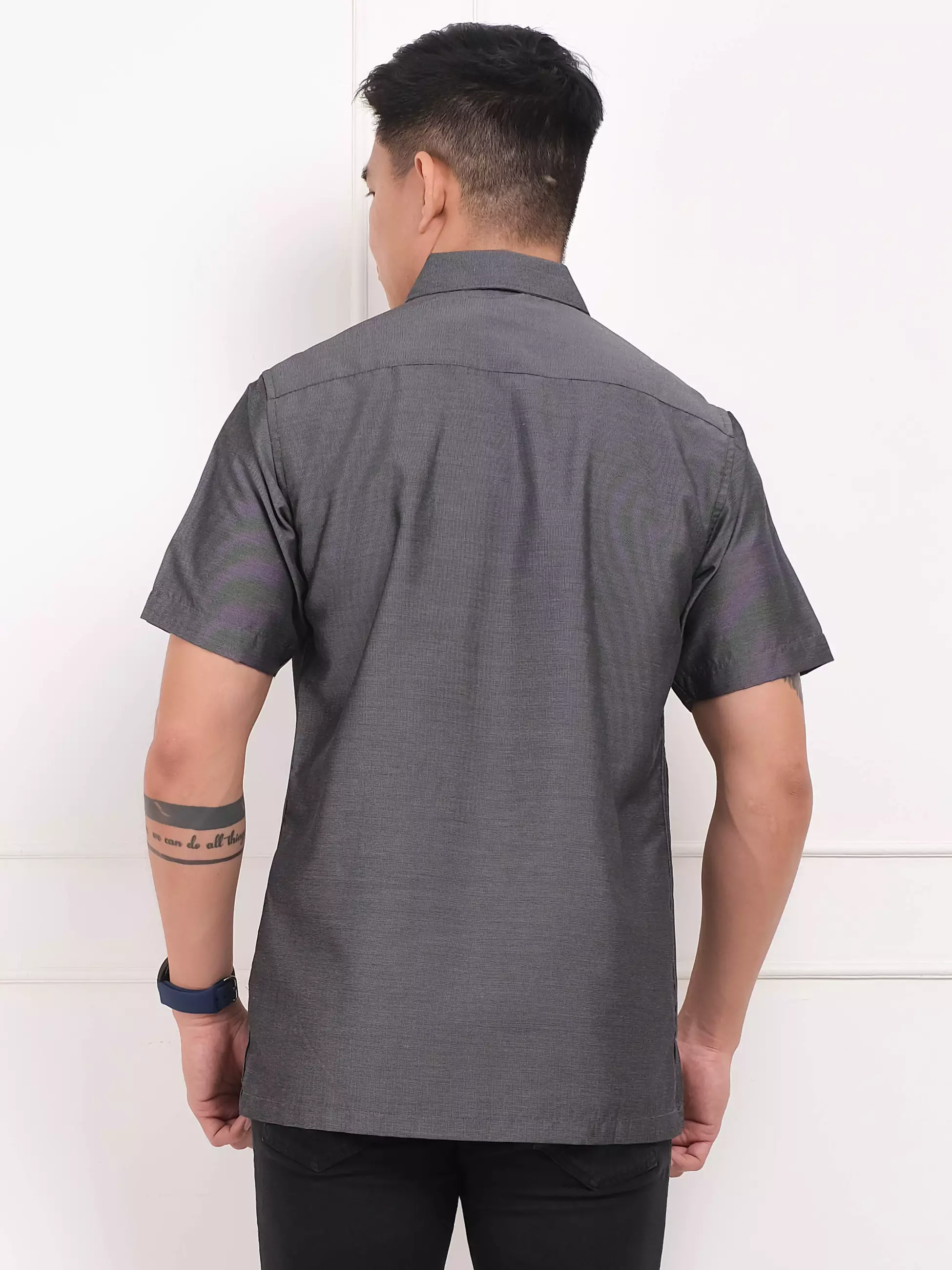 Andre Michel Kemeja Polos Slim Fit Lengan Pendek Abu Tua 16424