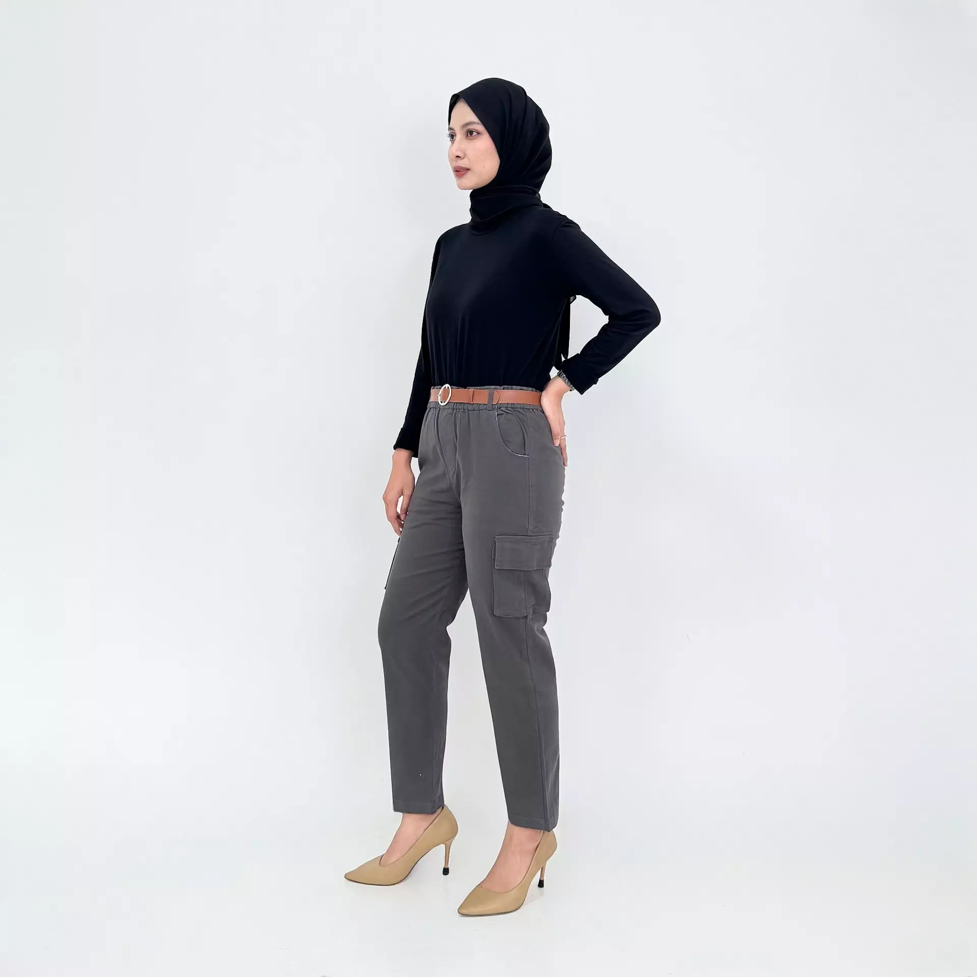 Celana Panjang Katun Wanita - Long Pant Twill Cargo - ABU TUA