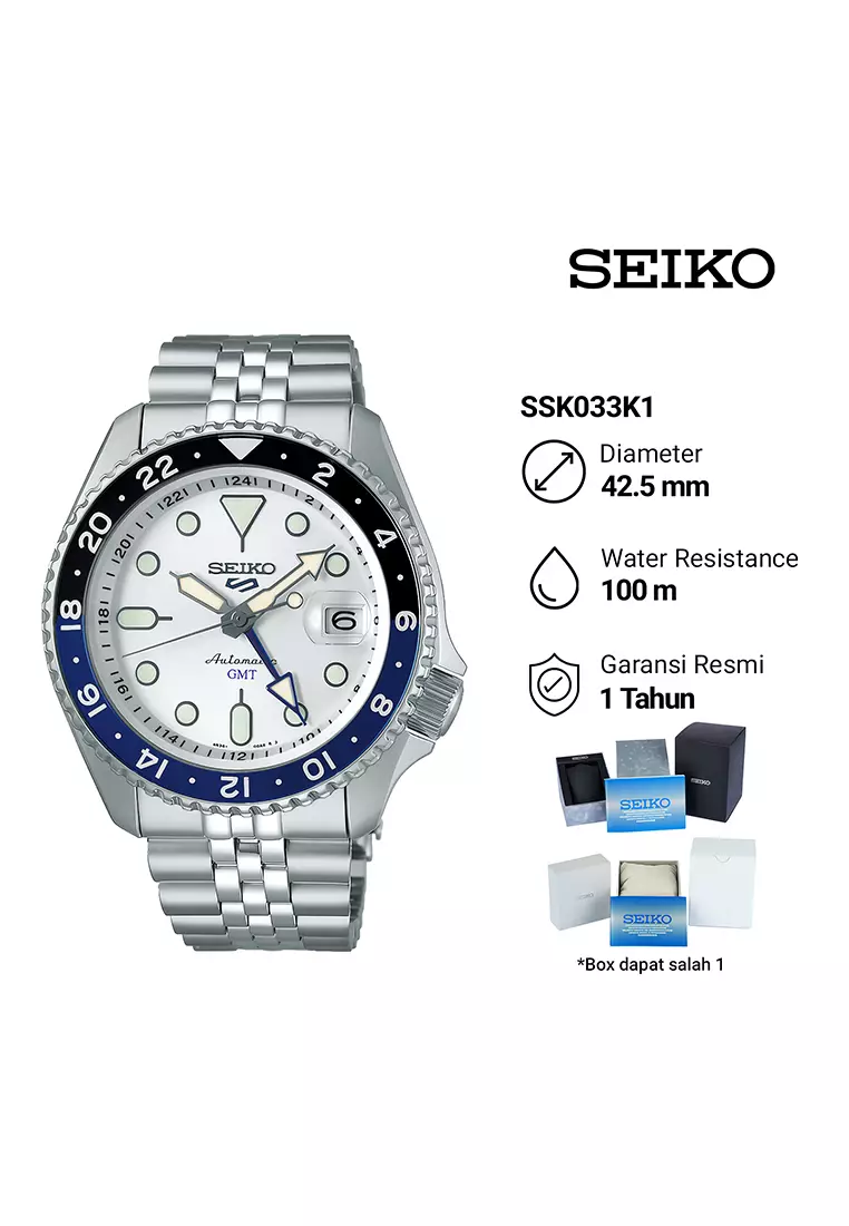 Seiko 5 Sports SSK033K1 - Jam Tangan Automatic Pria - SKX Series Automatic GMT Silver Dial - All Stainless Steel