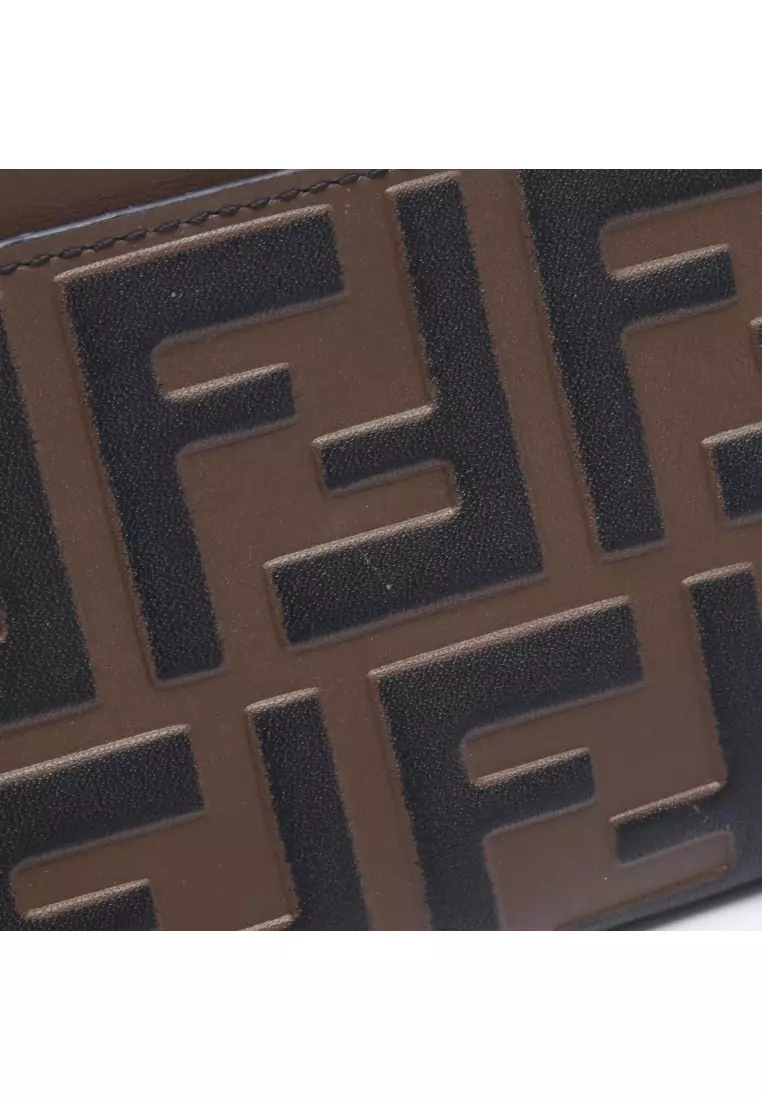 Pre-Loved Fendi FF Diamond card case coin purse leather Brown black