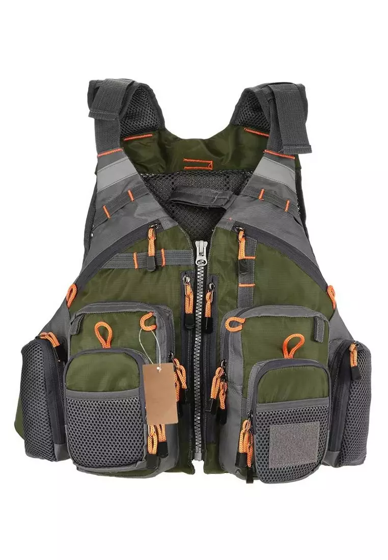 Cyrano Rompi Pancing Fishing Life Jacket Multi Slot Outerwear Outdoor Pria MaterIal Polyester ORIGINAL - Green