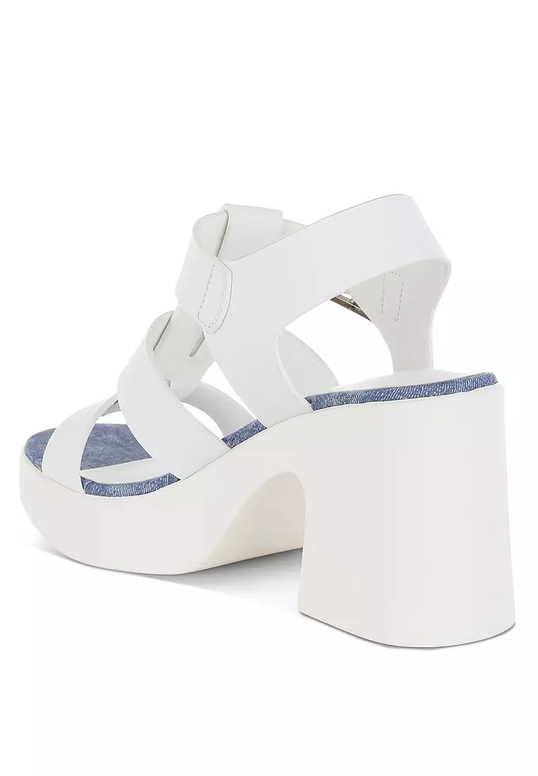 Chunky Pin Buckle Platform Heels in White