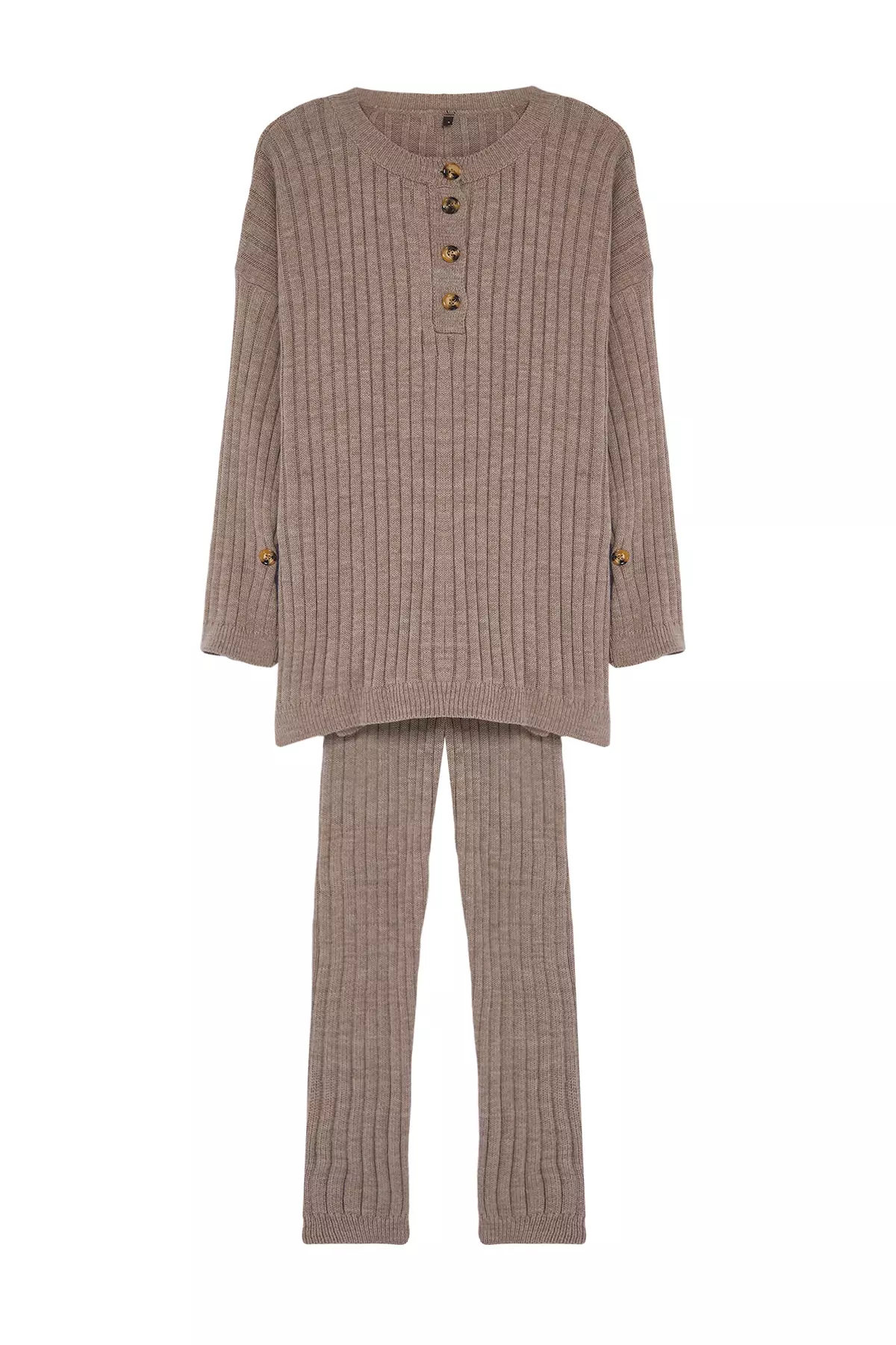 Mink Ribbed Wide Pattern Knitwear Bottom-Top Set