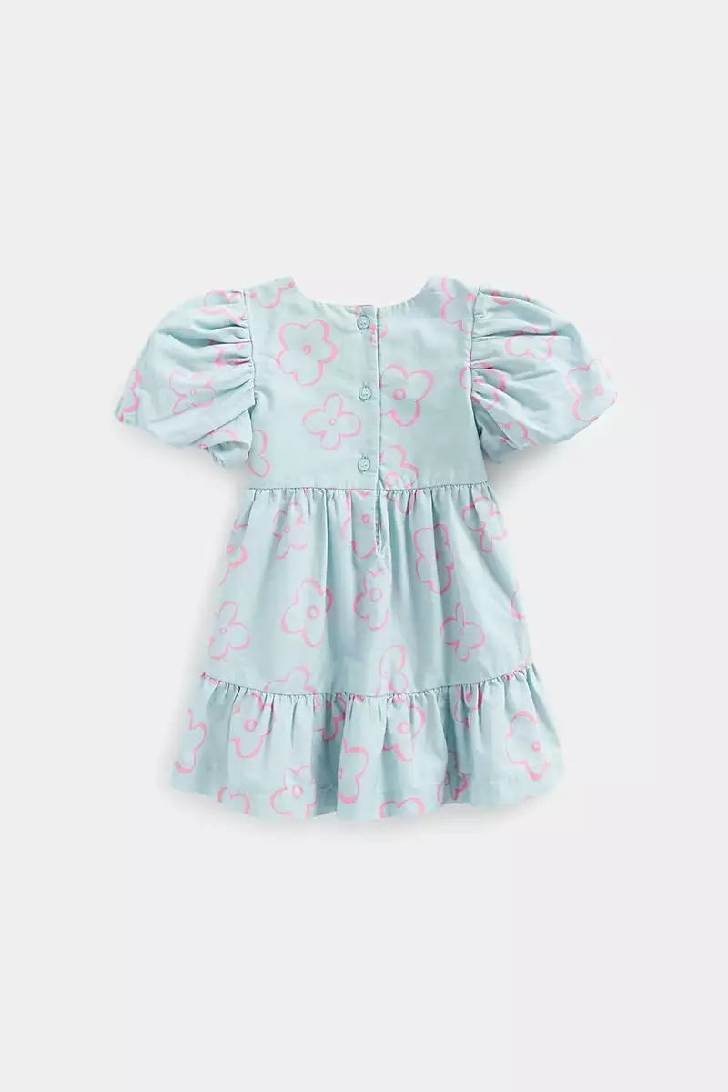 Mothercare Blue Puff-Sleeved Tier Dress - Dress Bayi Perempuan (Biru)