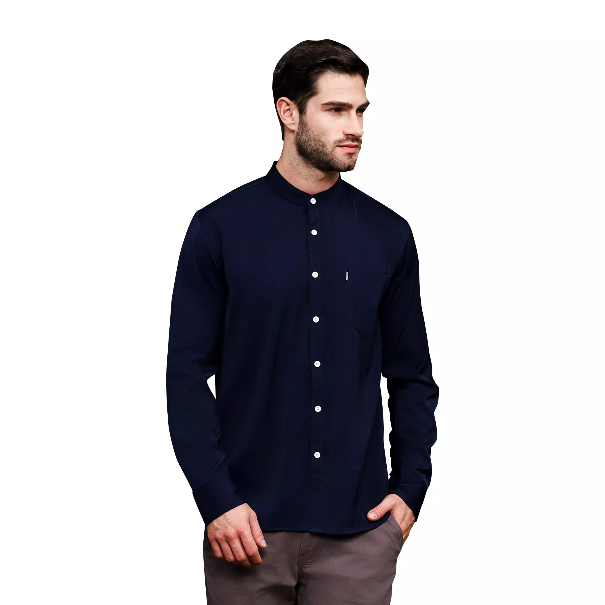 Rayon Shanghai Kemeja Panjang Polos Navy
