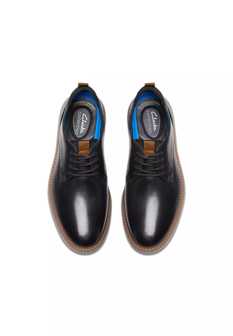 Mens Brantin Plain Derby Shoes Black Leather - Wide Fit