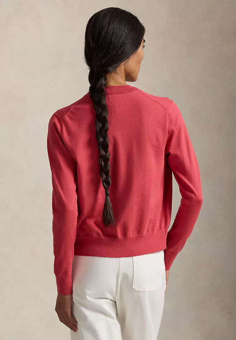 Stretch Cotton-Blend Crewneck Cardigan