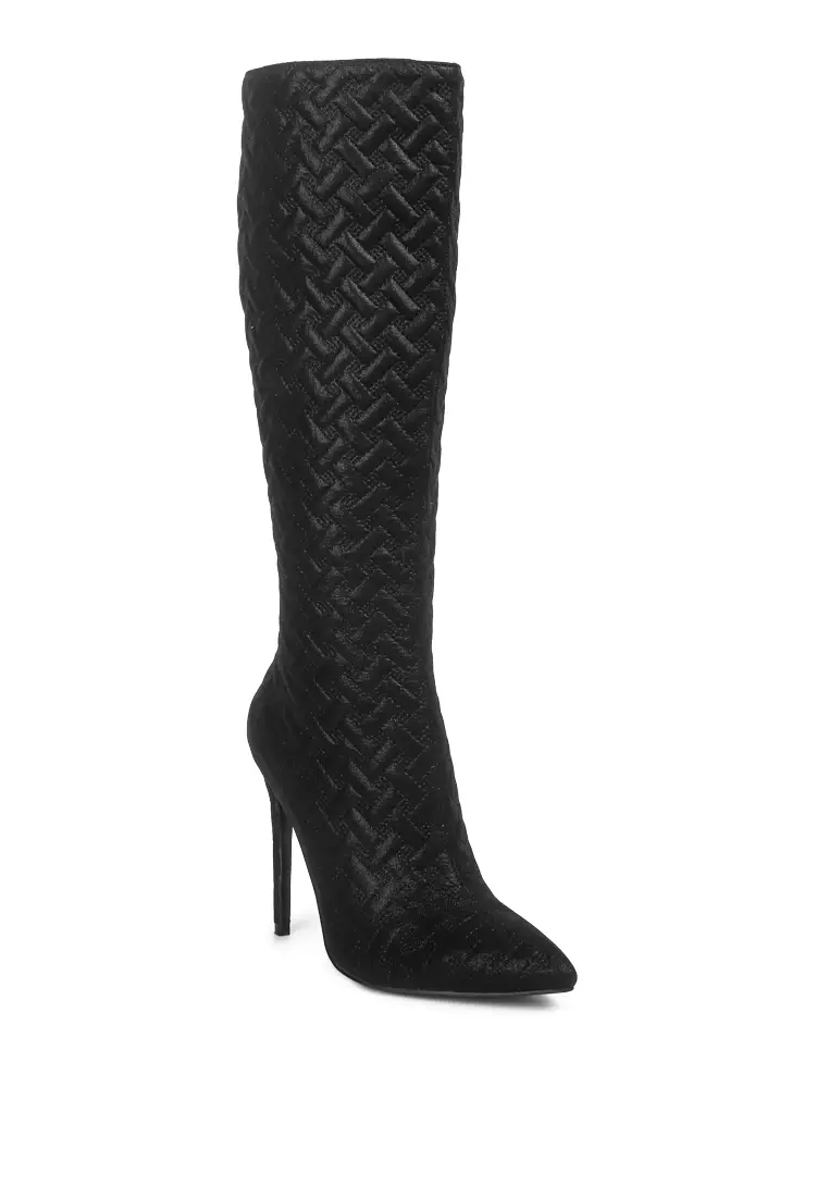 Black quilted knee high clearance boots