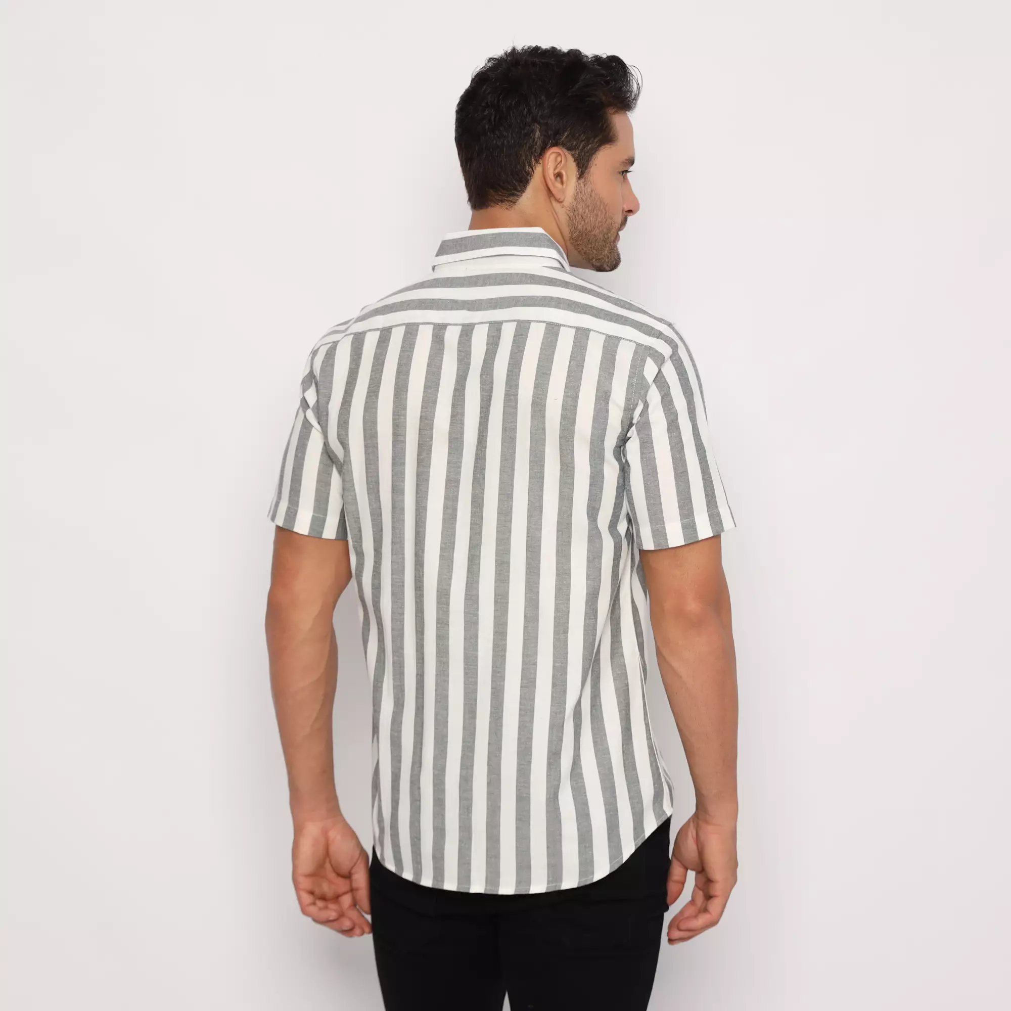 Platini Kemeja Motif Salur Pria Lengan Pendek Katun Oxford Dusty Blue 73341.21